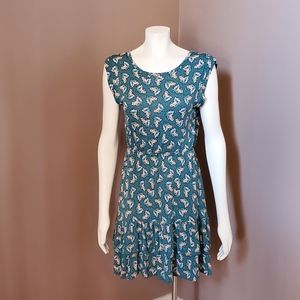 LOFT green floral knit open back dress S